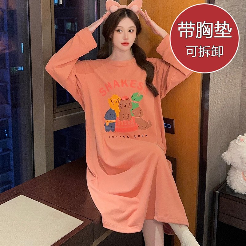 Vapetix 160(M)-5XL Women's Dual-Sided Fleece Pajama Set with Built-in Bra Cup, Long Sleeve, Mid-Length Pajama Dress, S – Bild 2