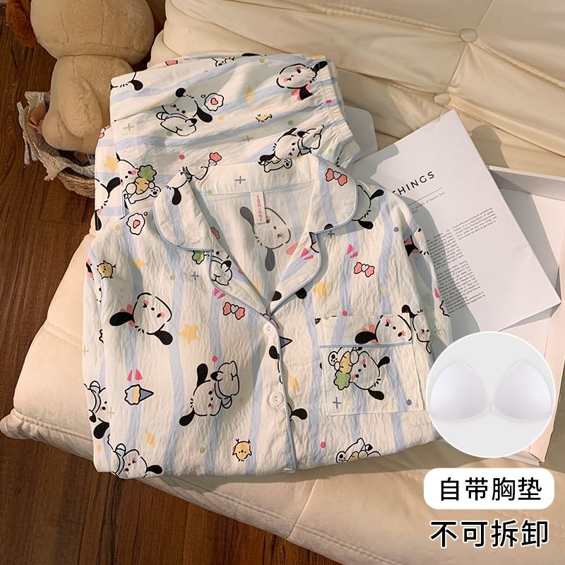 Vapetix M-XXL Ladies' Autumn New Sleepwear Set with Bra Cup Knitted Cloud Cotton Cardigan Sweet Long Sleeve Home – Bild 2