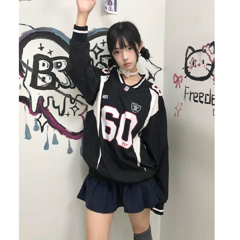 Vapetix M-2XL Korean chic early autumn new American retro long-sleeved T-shirt women's quick-drying sports shirt – Bild 8