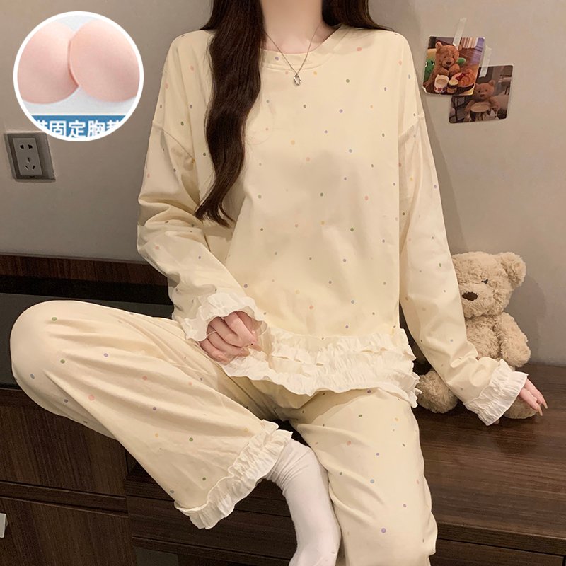 Vapetix M-XXL Women's 2025 Autumn Cotton-Poly Blend Pullover Top with Collar and Long Pants Sleepwear Set (180g, – Bild 5