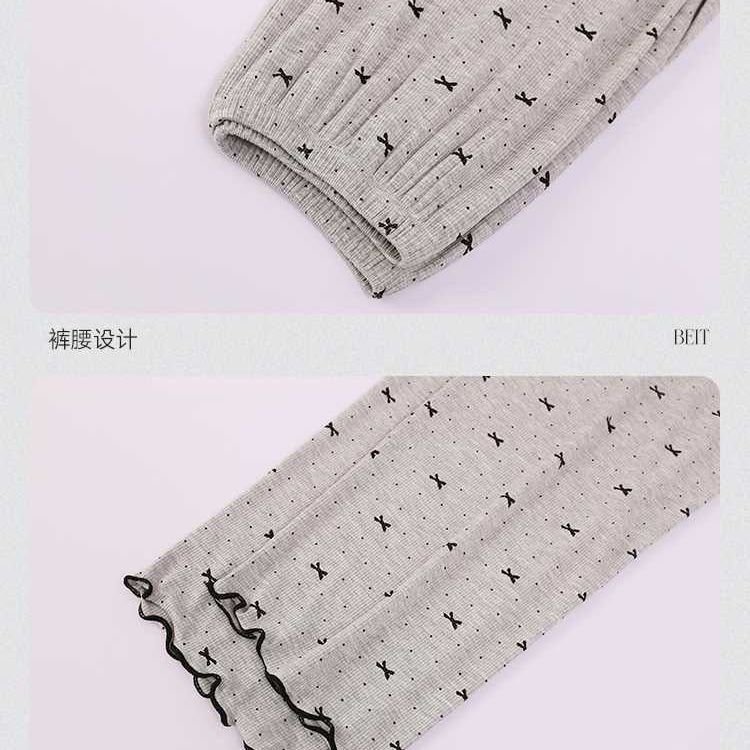 Vapetix M-XXL Spring and Autumn Floral Edge Butterfly Bow Pajama Set for Women with Bralette, Ice Silk Ribbed Lon - 图片 4