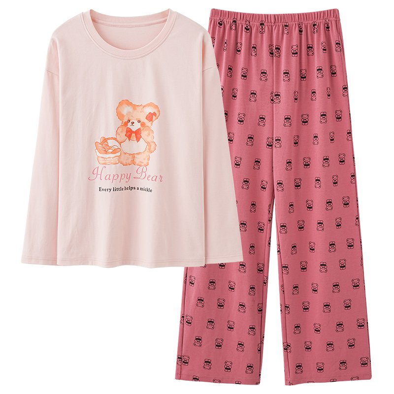 Vapetix M-XXL Autumn New Cotton-Like Women's Round Neck Long Sleeve Long Pants Pajama Set for Women Casual Homeco