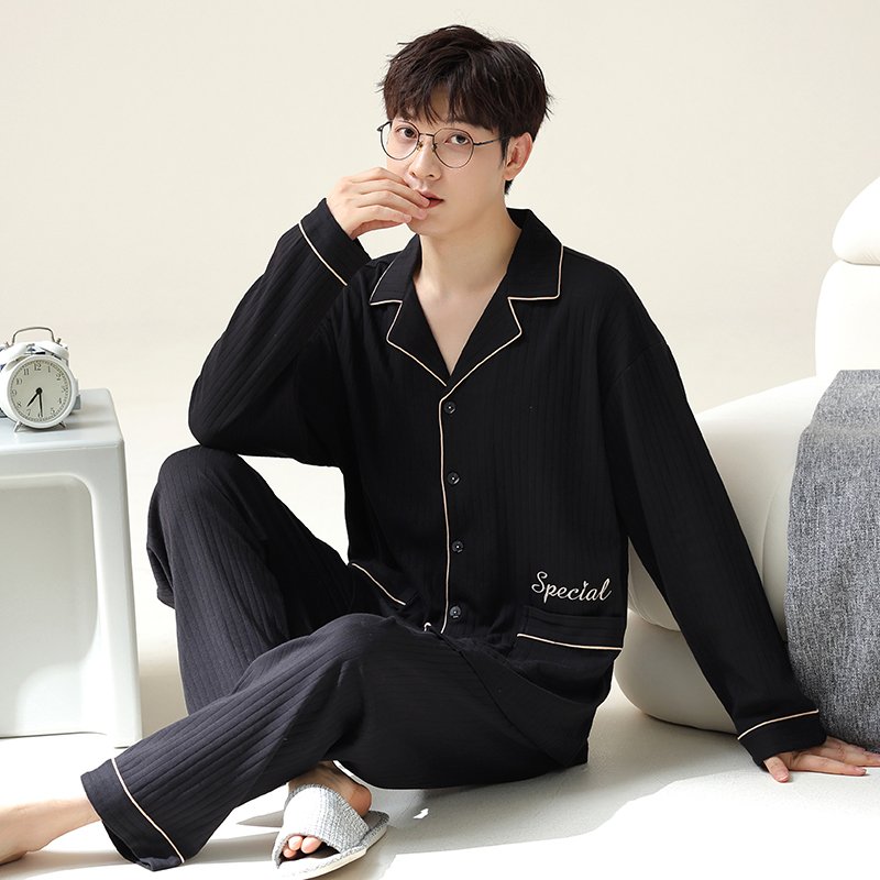 Vapetix L-4XL Autumn New Cotton-Like Men's Wide Stripe Stand Collar Open-Front Sweater Long-Sleeve Long Pants Paj - 图片 4