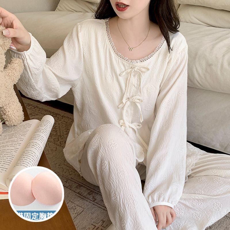 Vapetix M-XXL Ladies' New Autumn Pajama Set with Interlock Cloud Cotton Ribbed Cup Braids Sweet Princess Style Lo – Bild 5