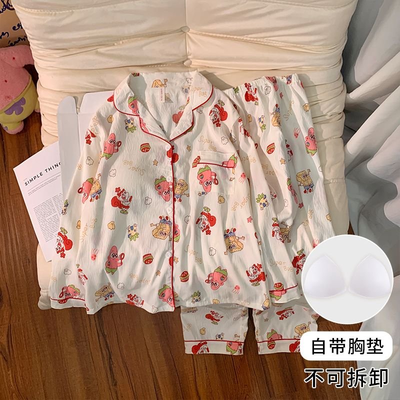 Vapetix M-XXL Women's New Fall Pajama Set with Bralette Knit Cloud Cotton Cardigan Sweet Long Sleeve Home Wear Su – Bild 3