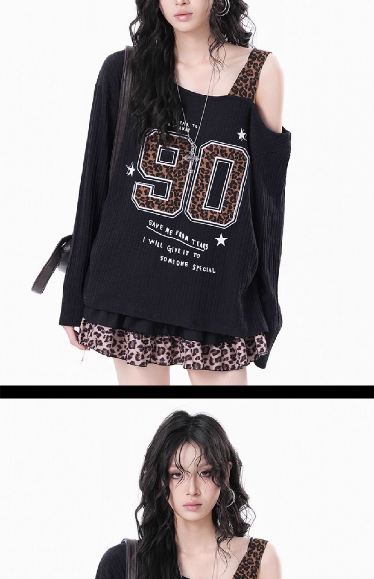 Vapetix S-XL Korean chic new original fabric American retro leopard print halter strap sleeveless long-sleeve to – Bild 7