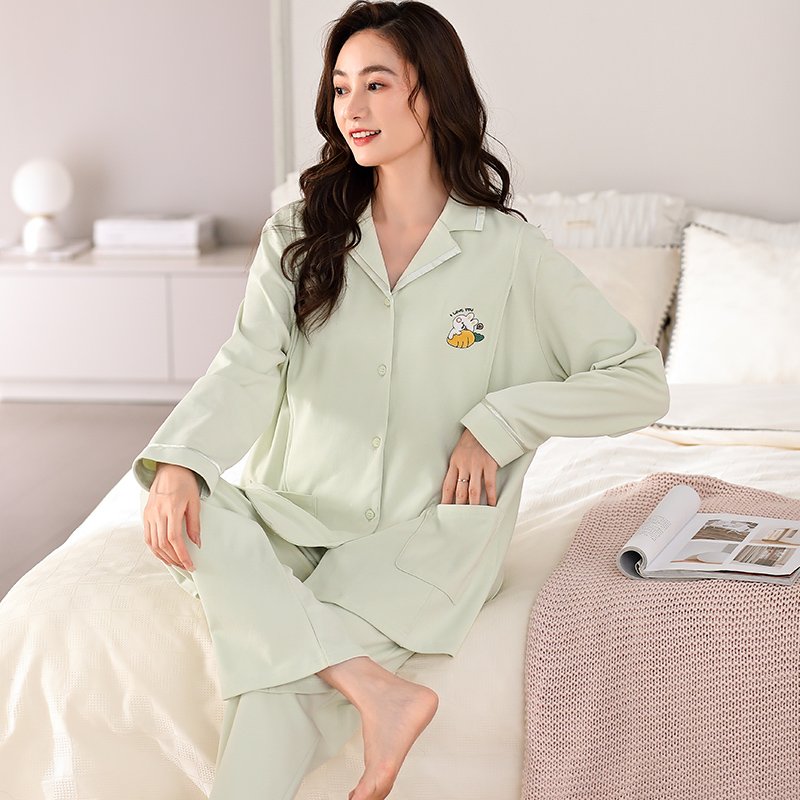 Vapetix M-XXXL Nursing Pajamas for Spring and Autumn Women, 6040 Pure Cotton Maternity Postpartum Feeding Clothes - 图片 4