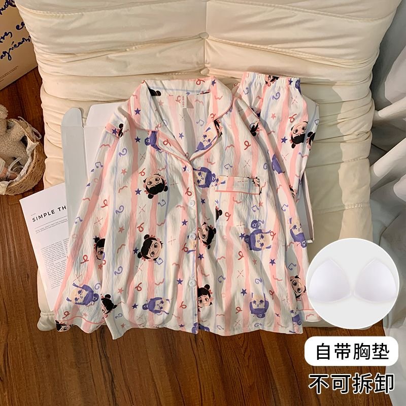 Vapetix M-XXL Women's Autumn New Pajama Set with Bra Cup Knitted Cloud Cotton Cardigan Sweet Long Sleeve Home Wea – Bild 4