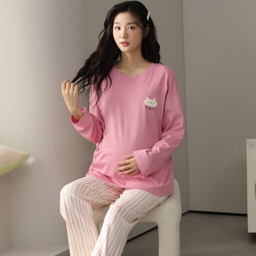 Vapetix M-XXL  New Autumn 100% Cotton maternity long-sleeved, long-leg, sleeveless top-down pajamas set with nursi – Bild 2