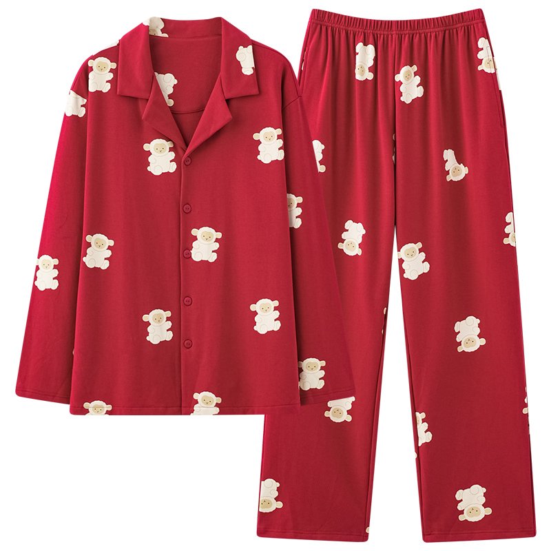 Vapetix M-XXXL Autumn New Cotton-Like Wedding Celebration Round Neck Pullover Long-Sleeve Long Pants Pajamas for M – Bild 4