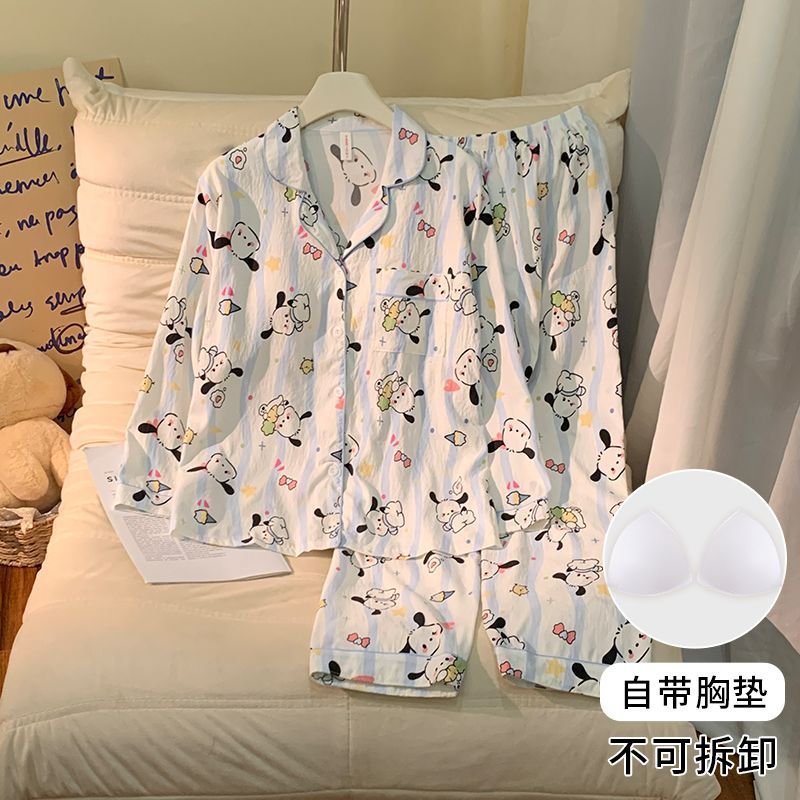 Vapetix M-XXL Ladies' Autumn New Sleepwear Set with Bra Cup Knitted Cloud Cotton Cardigan Sweet Long Sleeve Home – Bild 3