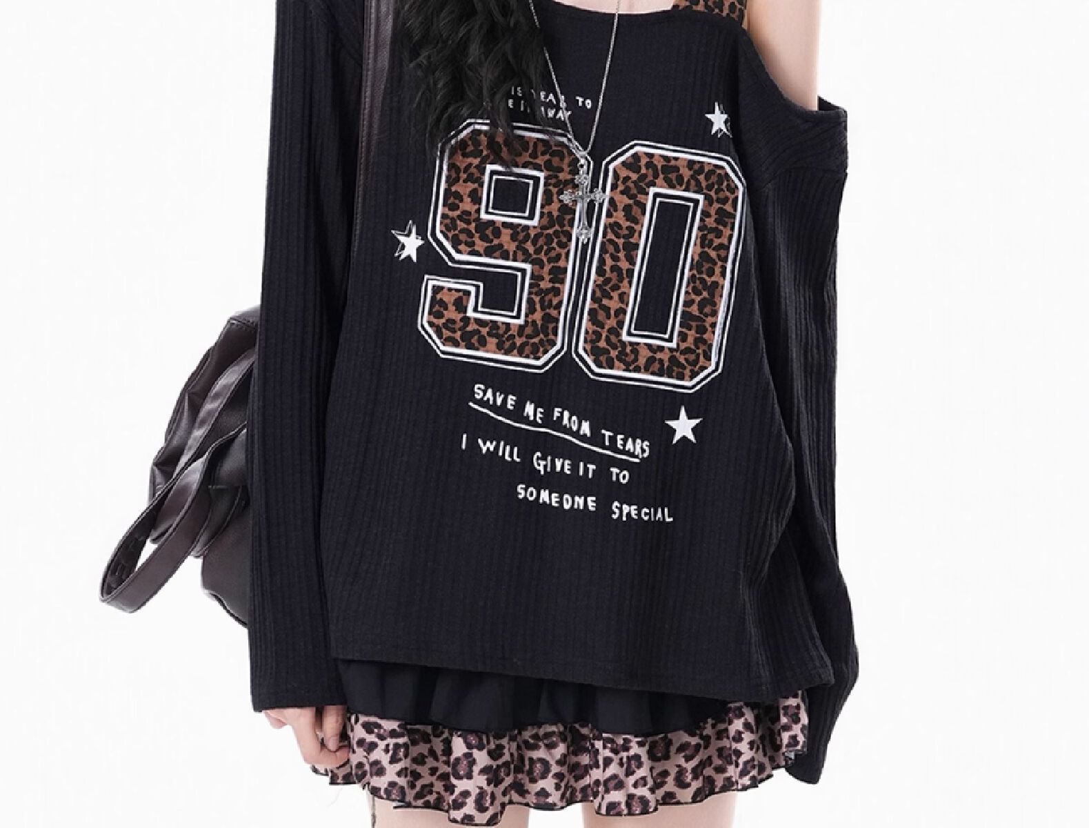 Vapetix S-XL Korean chic new original fabric American retro leopard print halter strap sleeveless long-sleeve to – Bild 8