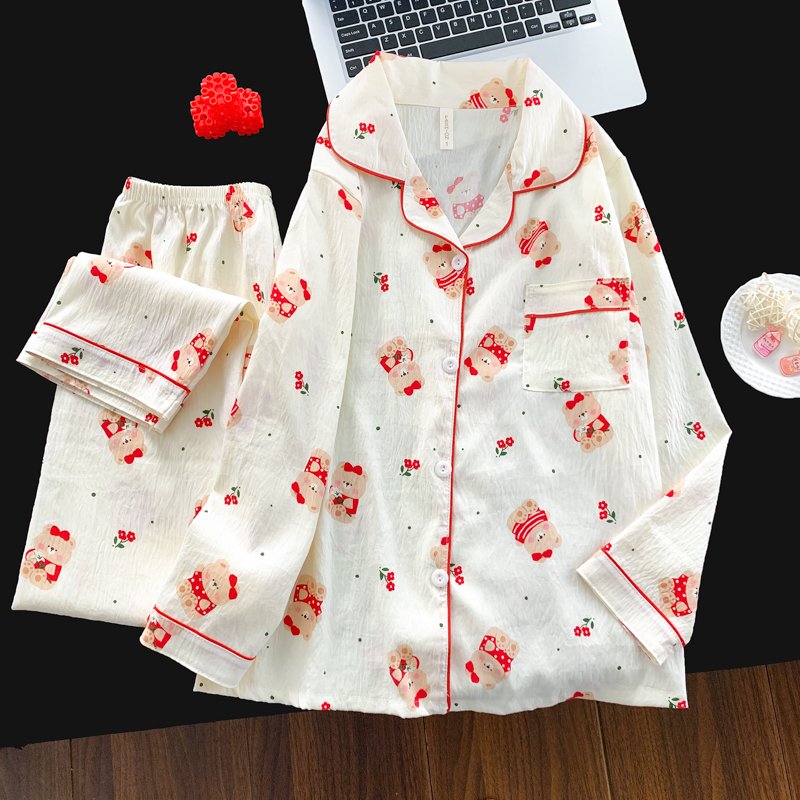 Vapetix M-XXL Jia Mengran 2025 Autumn Cloud Cotton Collarless Open-Front Long-Sleeve Long-Pant Women's Set Leisur – Bild 2