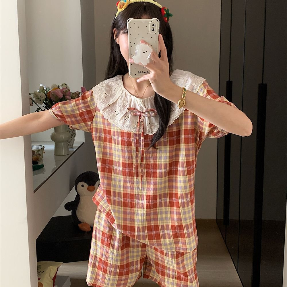 Vapetix M-XXL Live-streaming influencer cloud cotton short-sleeved shorts long pants three-piece set large lapel - 图片 4