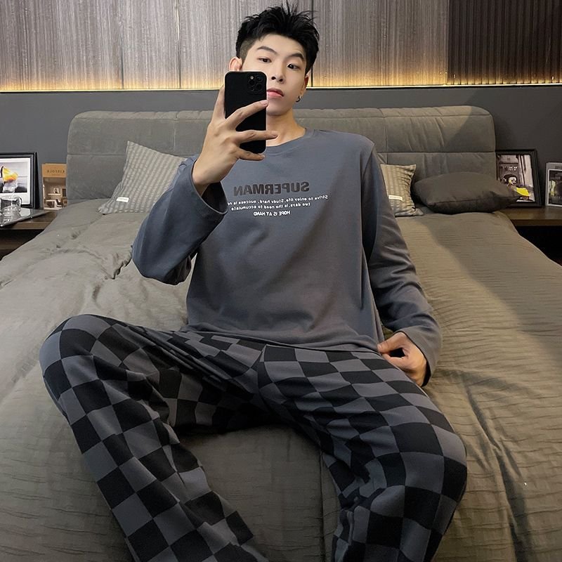 Vapetix L-XXXL Spring and Autumn Winter Men's Two-Pocket Pullover Mock Cotton Crew Neck Long-Sleeve Long Pants Cre