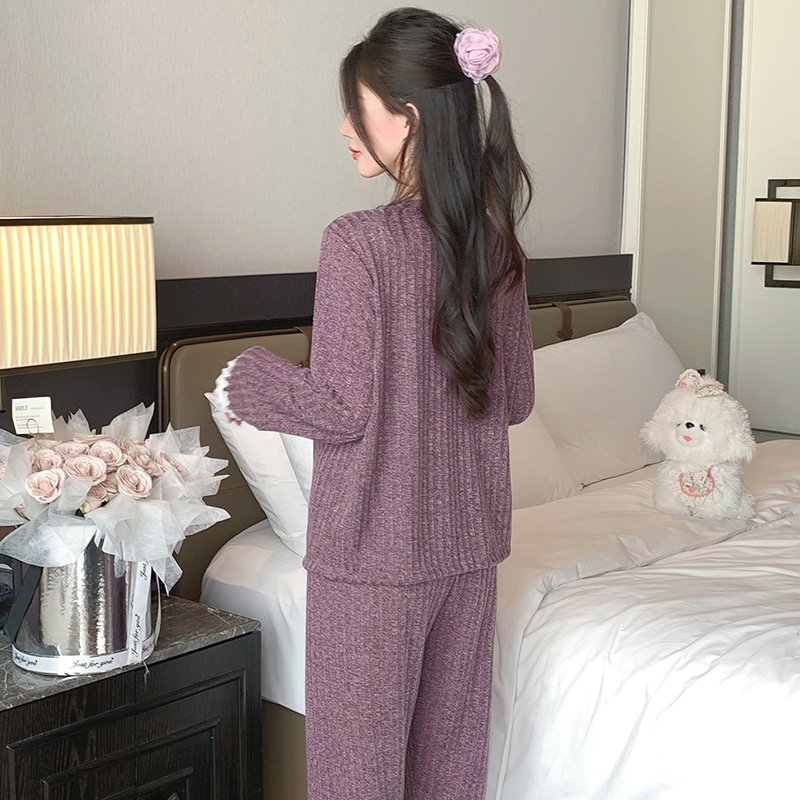 Vapetix M-XXL Fixed Chest Padded Ribbed Cashmere Thin Round Neck Fringe Front Fastener Long Sleeve Long Pants Spr – Bild 3