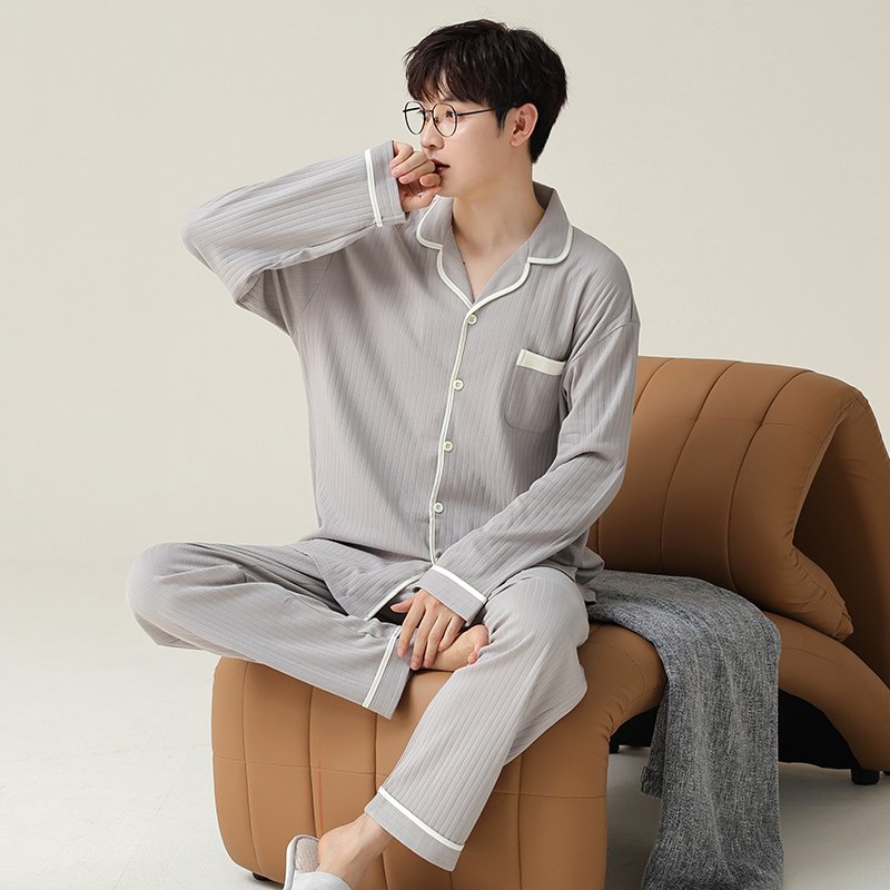 Vapetix L-4XL Fall New Cotton-imitation Men's Large Placket Collar Open Top Long Sleeve Long Pants Pajamas Set fo - 图片 4