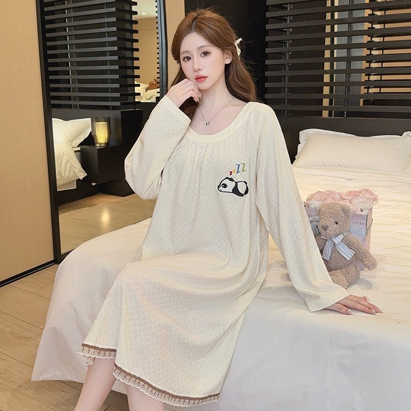 Vapetix M-5XL Lace Floral Nightgown for Women - Spring and Autumn Sweet Princess Style Long Sleeve Medium Length – Bild 5