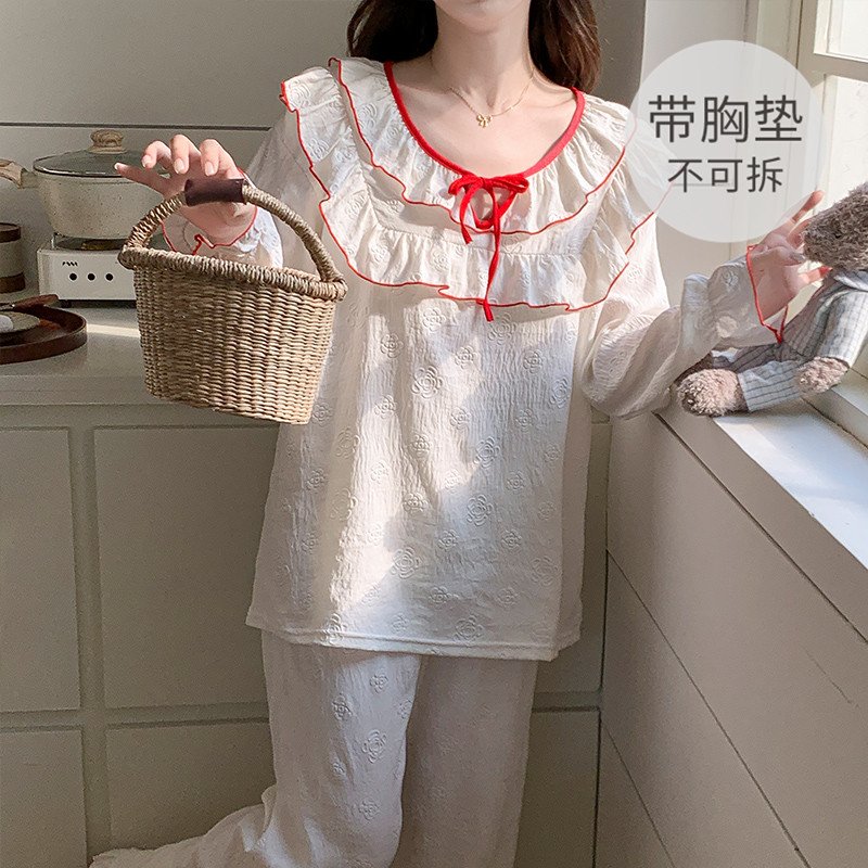 Vapetix M-XXL 【Qiao Mengran】Cloud Cotton Band Bralette Pajamas for Women - Spring and Autumn Sweet Long Sleeve Lo – Bild 2