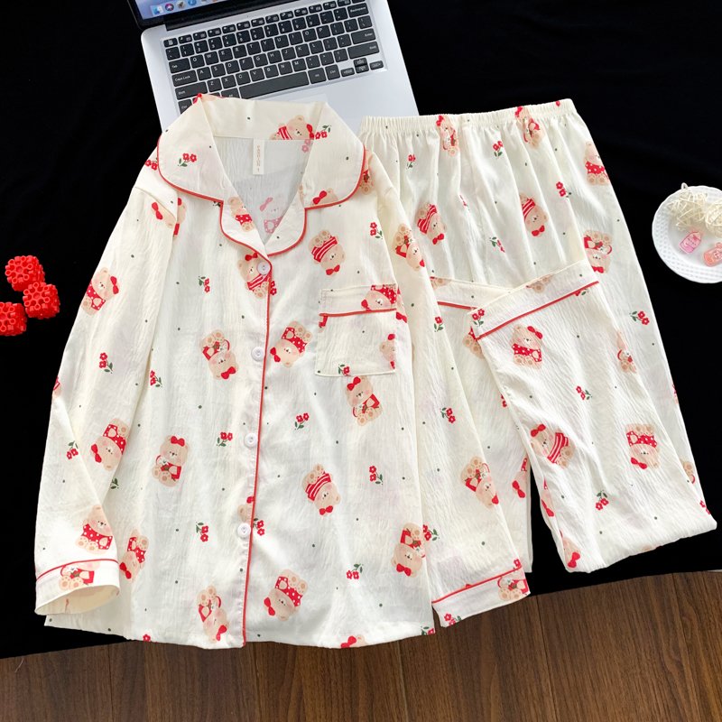 Vapetix M-XXL Jia Mengran 2025 Autumn Cloud Cotton Collarless Open-Front Long-Sleeve Long-Pant Women's Set Leisur – Bild 5