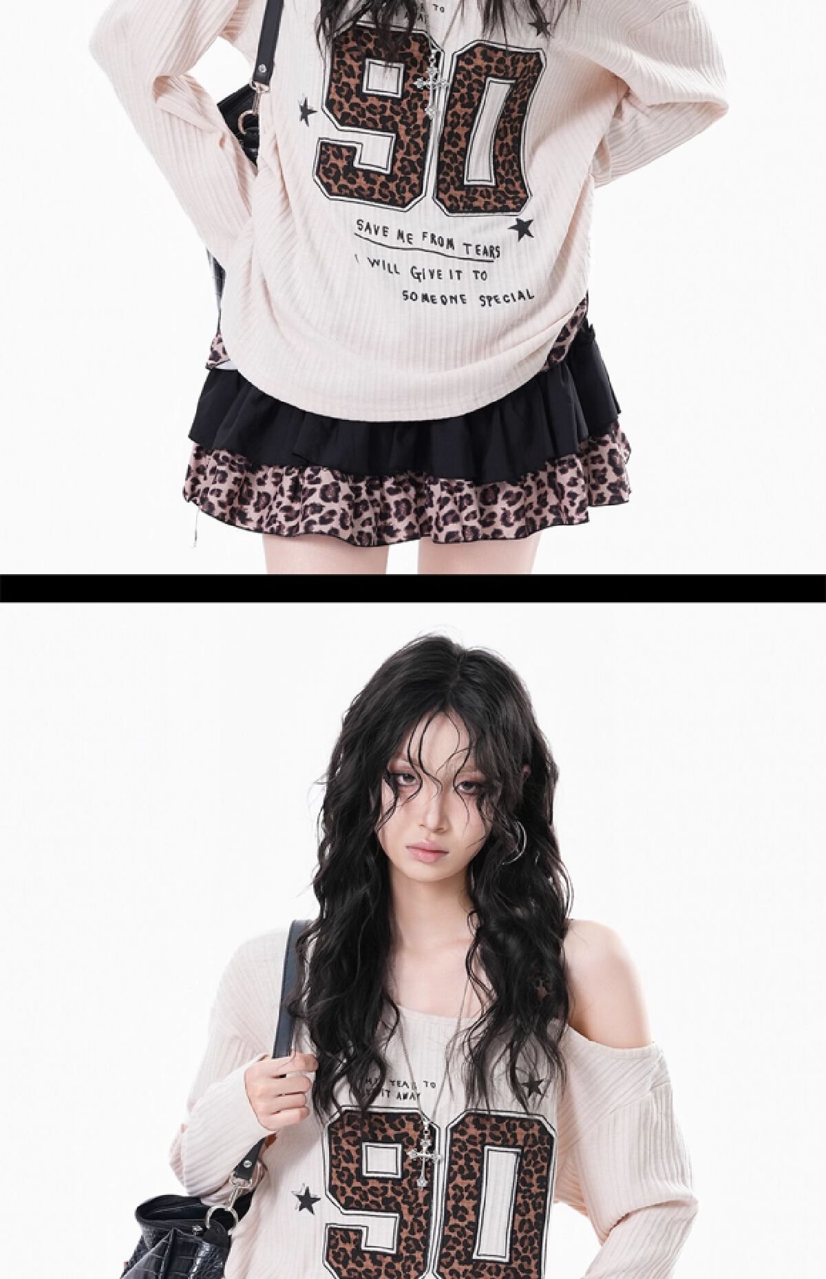 Vapetix S-XL Korean chic new original fabric American retro leopard print halter strap sleeveless long-sleeve to – Bild 9