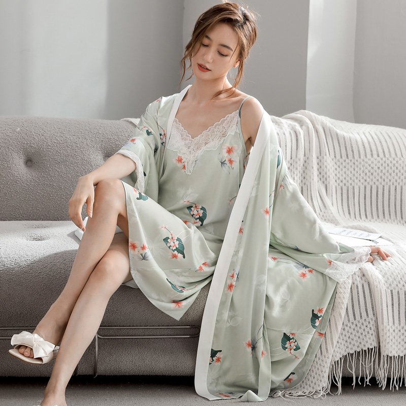 Vapetix M-XXL Xuan Ke'er 2025 Autumn New High-End Silk Two-Piece Loose Pajama Set Homecoming Wear M-2XL – Bild 5