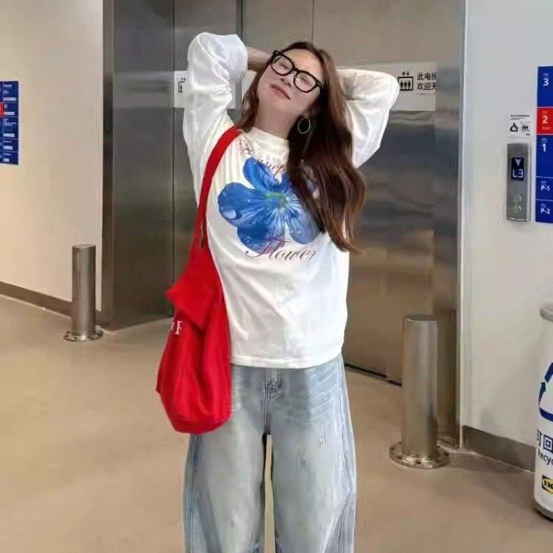 Vapetix S-3XL Official Image 21 Piece 100% Cotton - 210g Autumn Long Sleeve T-Shirt for Women Loose Top Printed – Bild 4