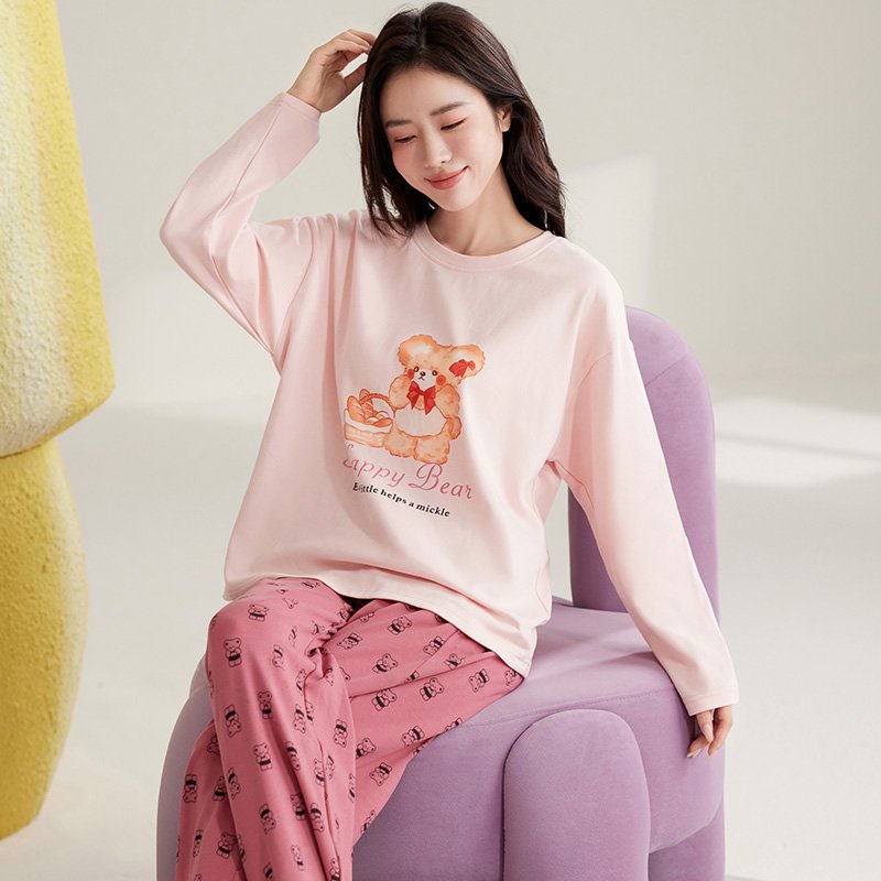 Vapetix M-XXL Autumn New Cotton-Like Women's Round Neck Long Sleeve Long Pants Pajama Set for Women Casual Homeco – Bild 3