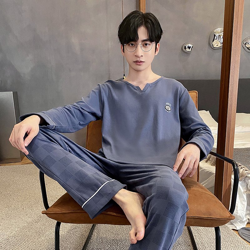 Vapetix L-XXXL Autumn New Cotton-Like Men's Plaid Round Neck Pullover Long Sleeve Long Pants Pajama Set for Men Ho – Bild 4