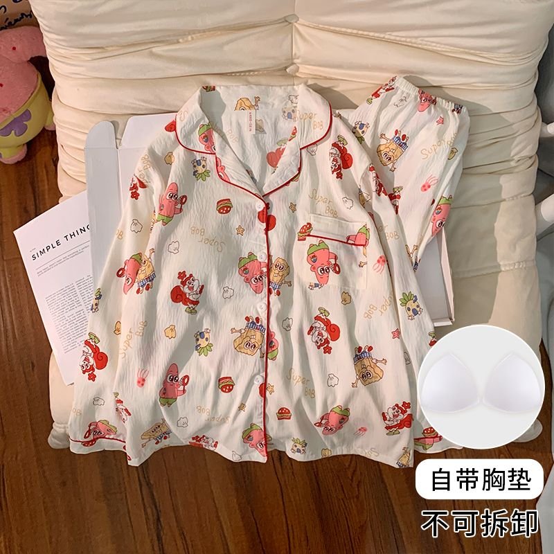 Vapetix M-XXL Women's New Fall Pajama Set with Bralette Knit Cloud Cotton Cardigan Sweet Long Sleeve Home Wear Su – Bild 4