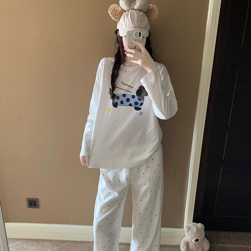 Vapetix M-XXL Orange Heart 【Batch 15】Autumn New Women's Sleepwear Top Pure Cotton Pants Cloud Cotton Cute Cartoon - 图片 2