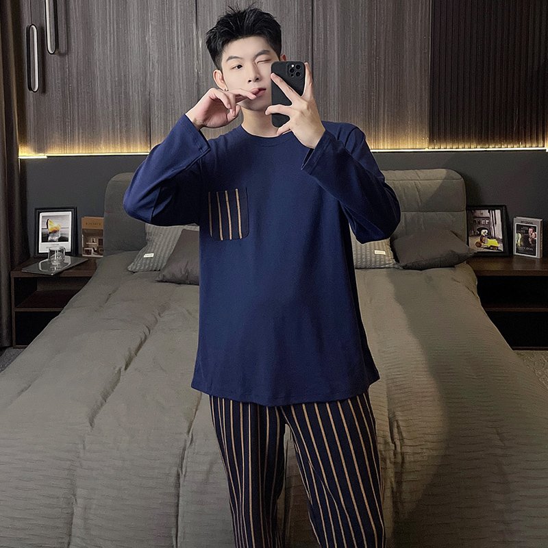 Vapetix L-XXXL Men's Spring and Autumn Winter Pajama Set with Double Pockets, Drawstring, Cotton-like Material, Ro – Bild 3