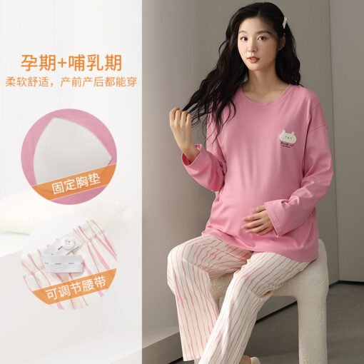 Vapetix M-XXL  New Autumn 100% Cotton maternity long-sleeved, long-leg, sleeveless top-down pajamas set with nursi – Bild 5