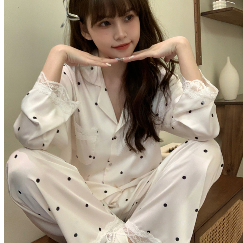 Vapetix M-XL Autumn Sophisticated Ice Silk French-Style Affordable Luxury Polka-Dot Silk Long-Sleeve Outwear-Rea - 图片 4