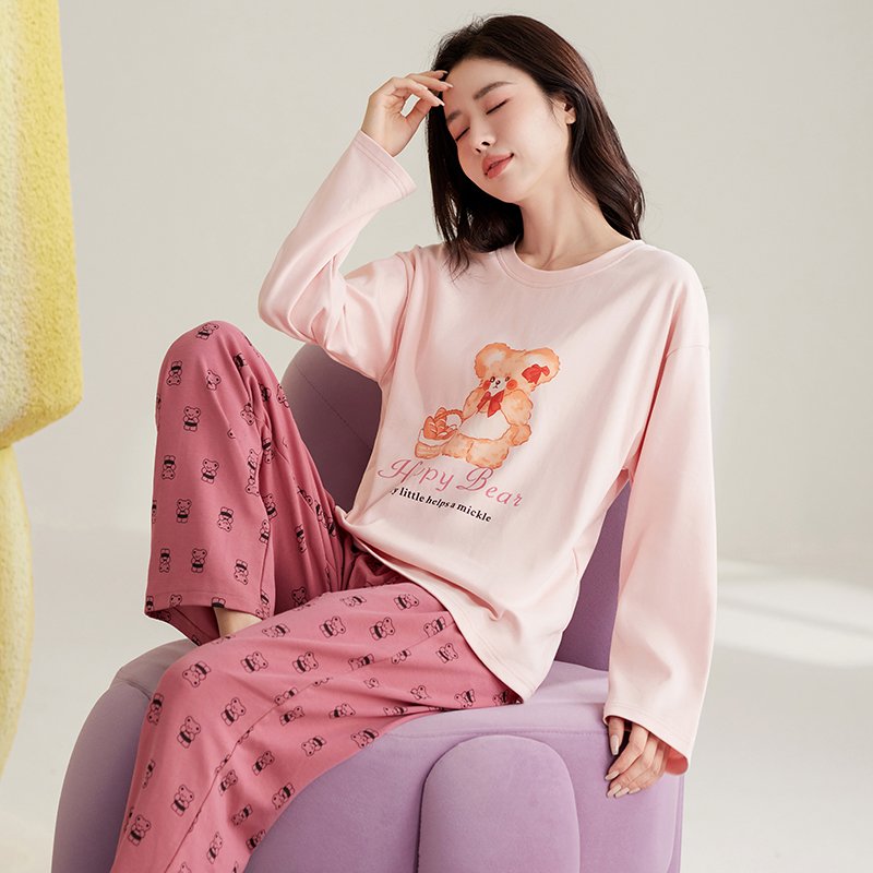 Vapetix M-XXL Autumn New Cotton-Like Women's Round Neck Long Sleeve Long Pants Pajama Set for Women Casual Homeco – Bild 4