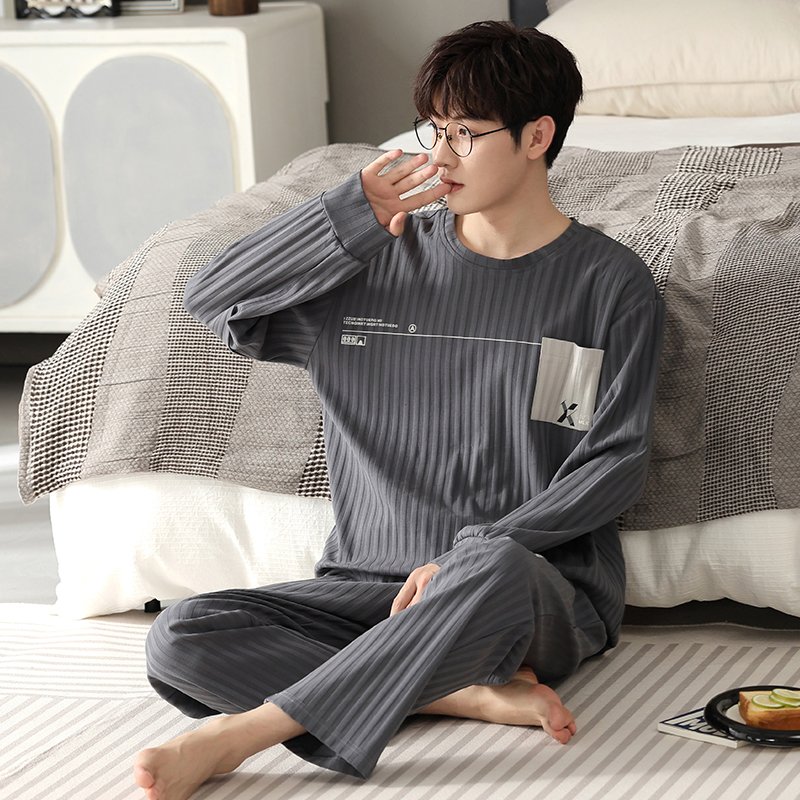 Vapetix L-XXXL New Autumn Cotton-Imitation Men's Drawstring Crew Neck Pullover Long-Sleeve Long Pants Pajamas Set – Bild 4