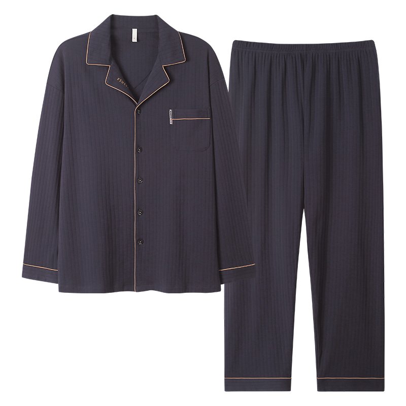 Vapetix L-4XL New Autumn Cotton-Imitation Men's Large Stripe Polo Collar Sweatshirt Long Sleeve Long Pants Pajama - 图片 2