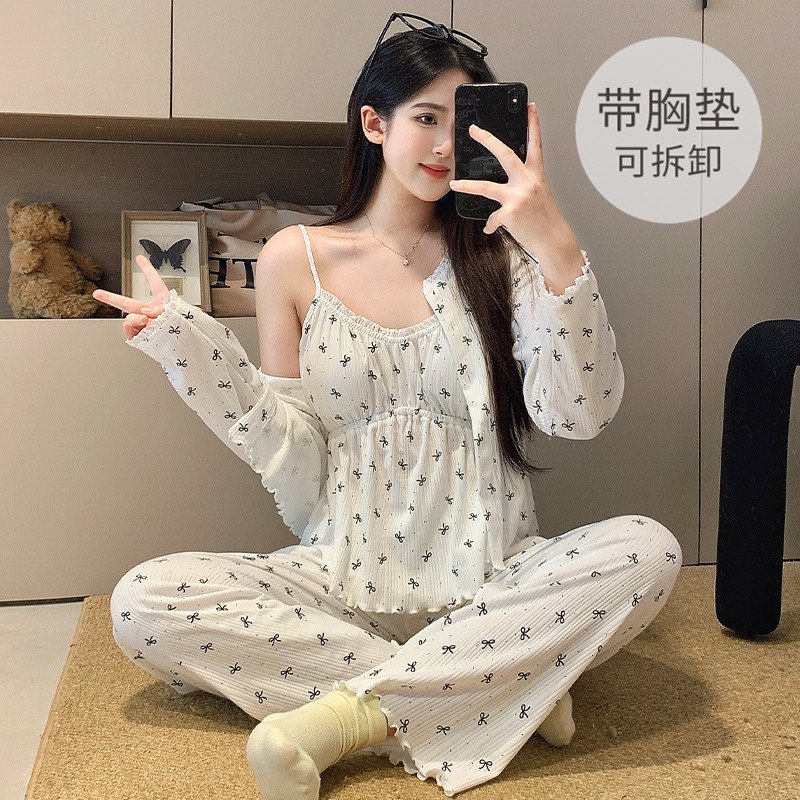 Vapetix M-XXL 【Qiao Mengran】6535 Cotton Nightgown for Women Autumn Long Sleeve with Breast Pad 2025 Fashion Sexy - 图片 3