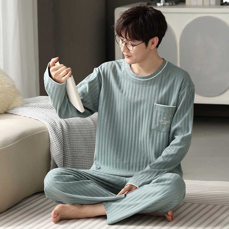 Vapetix L-XXXL Autumn New Cotton-Like Men's Drawstring Crewneck Sweatshirt and Long Pants Pajama Set for Men, Wear – Bild 3