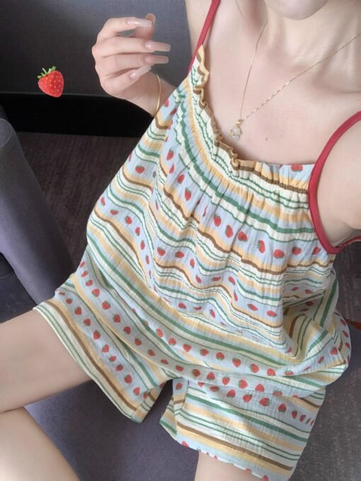 Vapetix M-XXL  Official image Cloud cotton with bra cups Ins-style summer new strawberry striped tank shorts sweet – Bild 4