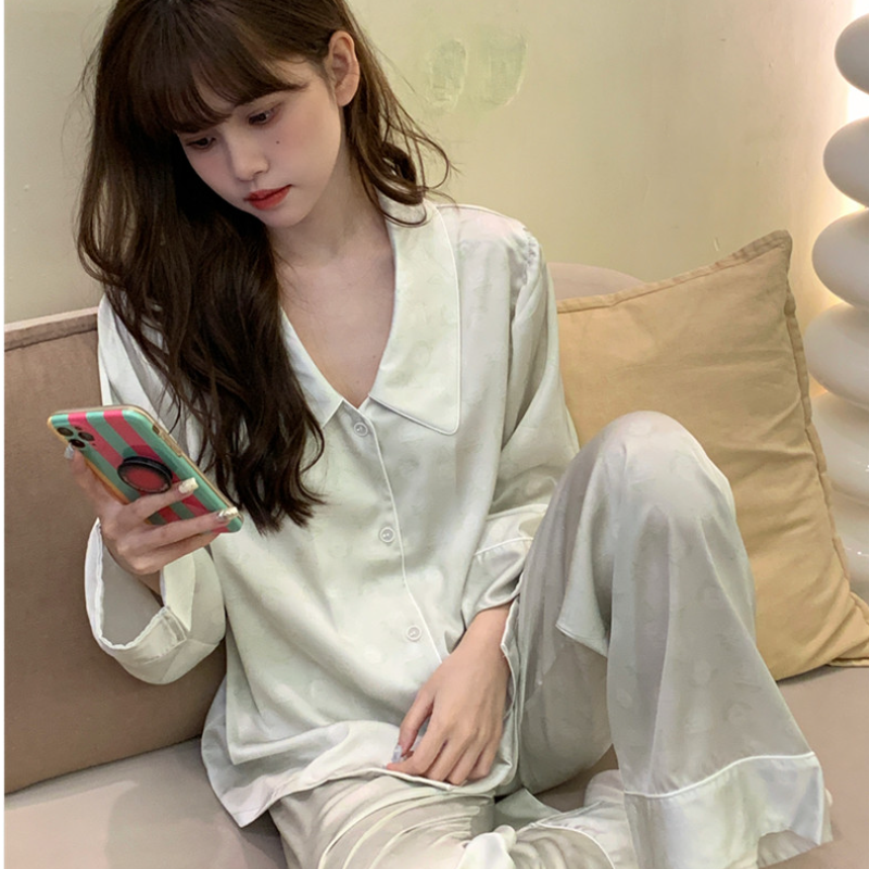 Vapetix M-XL Pajama set for girls, autumn high-end sense, snow silk French light luxury brocade silk long-sleeve – Bild 5