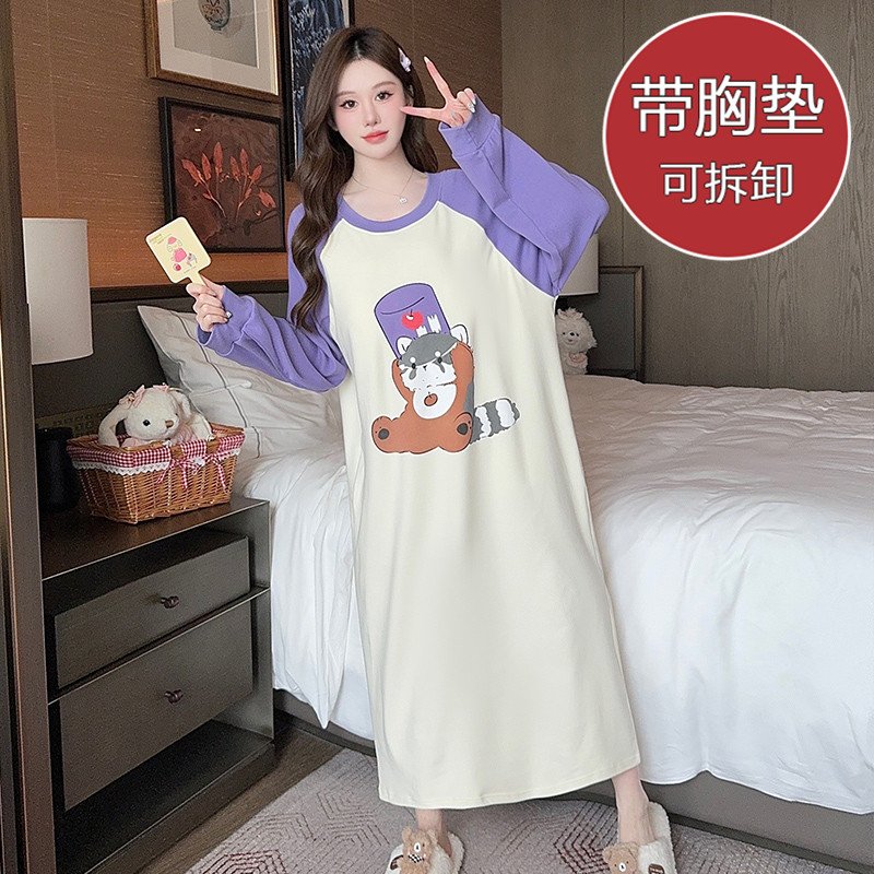 Vapetix 160(M)-5XL 【Qiao Mengran】Two-Faced Fleece 2025 New Cartoon Style Sleep Gown with Bra Cup Mid-Long Homecoming D – Bild 4