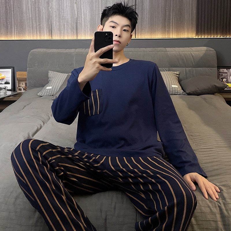 Vapetix L-XXXL Men's Spring and Autumn Winter Pajama Set with Double Pockets, Drawstring, Cotton-like Material, Ro – Bild 4