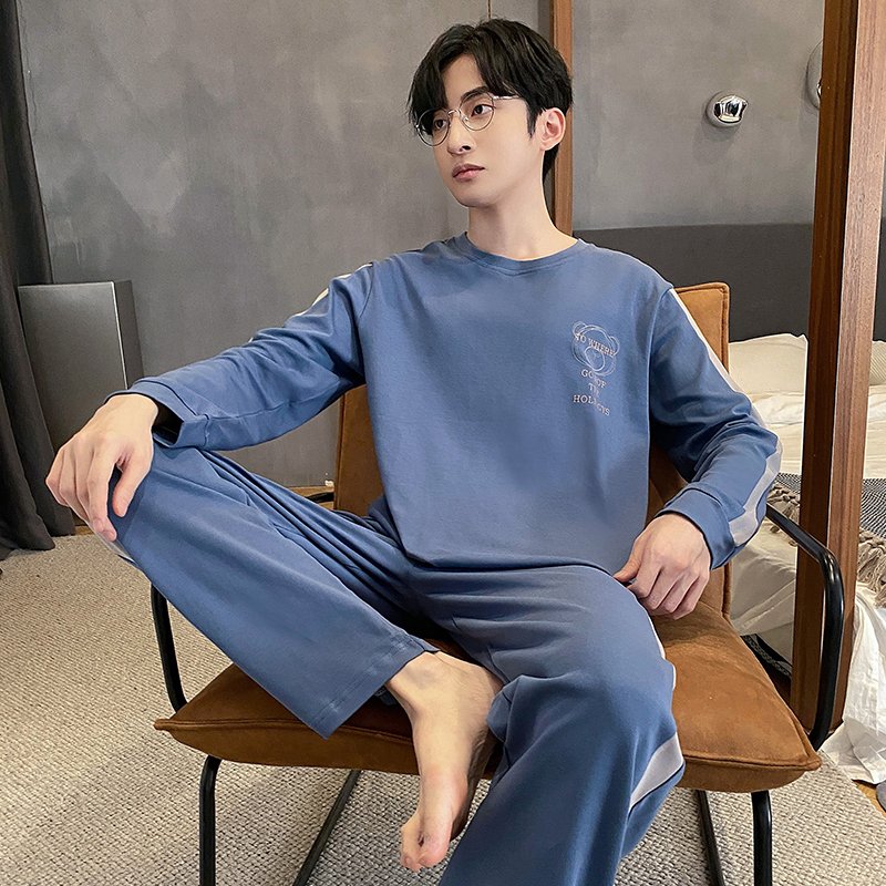 Vapetix L-XXXL Autumn New Cotton-Like Men's Loose-Fitting Crew Neck Pullover Long-Sleeve Long Pants Pajama Set for – Bild 4