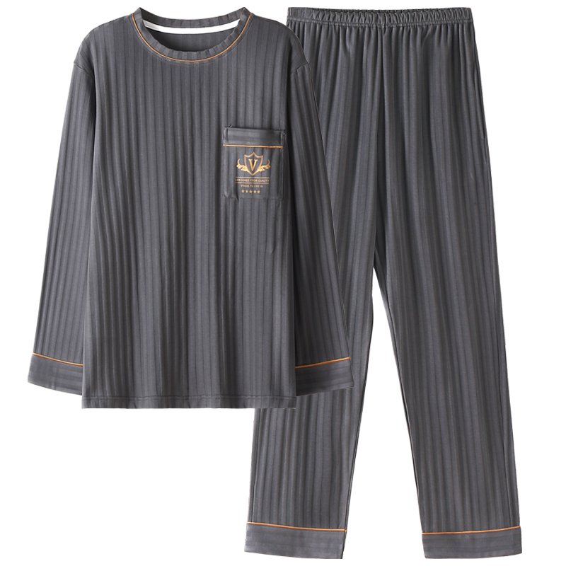 Vapetix L-5XL New Autumn Cotton-Like Men's Drawstring Round Neck Long Sleeve Long Pants Pajama Set for Men, Home – Bild 4