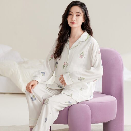 Vapetix M-XXL  Women's maternity sleepwear set, spring and autumn cloud cotton gauze open front cardigan, postpart – Bild 3