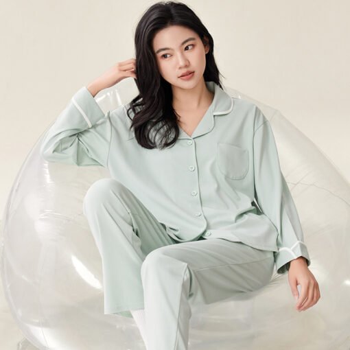 Vapetix M-XXL  Autumn New 5050 Modal Women's Collarless Open-Front Long-Sleeve Long Pants Pajamas Set for Women Ho – Bild 2