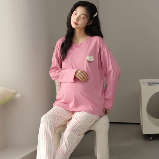 Vapetix M-XXL  New Autumn 100% Cotton maternity long-sleeved, long-leg, sleeveless top-down pajamas set with nursi – Bild 4