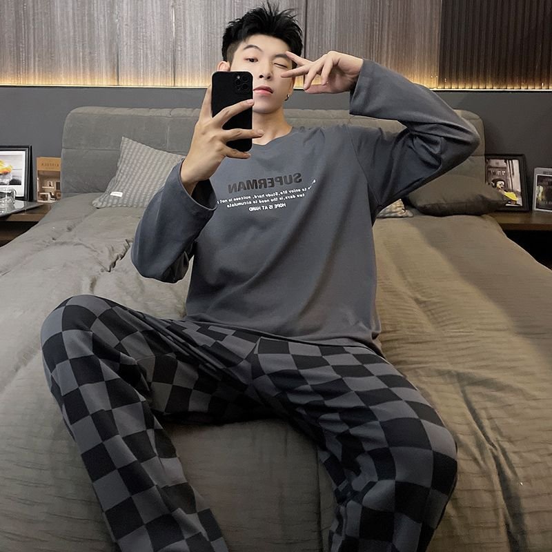 Vapetix L-XXXL Spring and Autumn Winter Men's Two-Pocket Pullover Mock Cotton Crew Neck Long-Sleeve Long Pants Cre – Bild 3