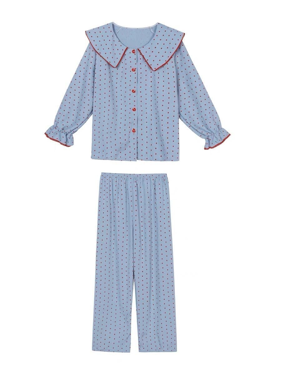 Vapetix M-XXL Baby Collar Blueberry Jam Polka Dot Sleepwear Set for Women Cloud Cotton Spring and Autumn Season L - 图片 4